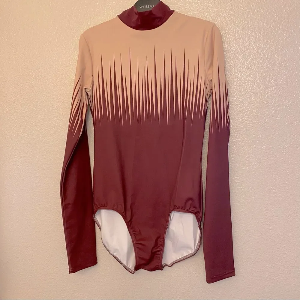 WEISSMAN Balera Dance Burgundy red Fierce Long Sleeve Leotard PL10477 MA